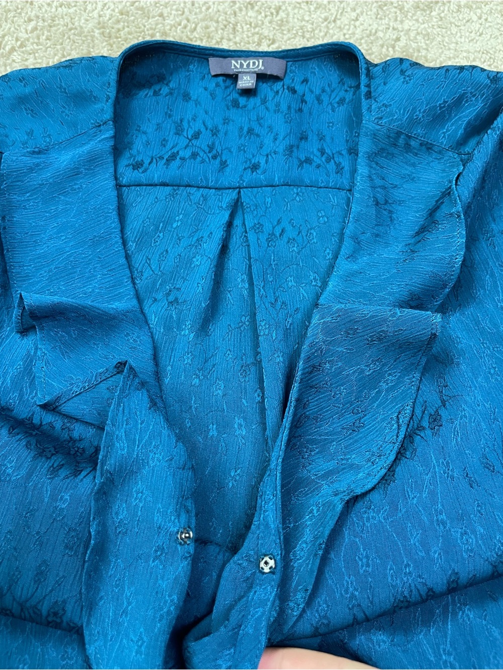 NYDJ Teal Ruffle Split-Sleeve Blouse - Picture 8 of 16